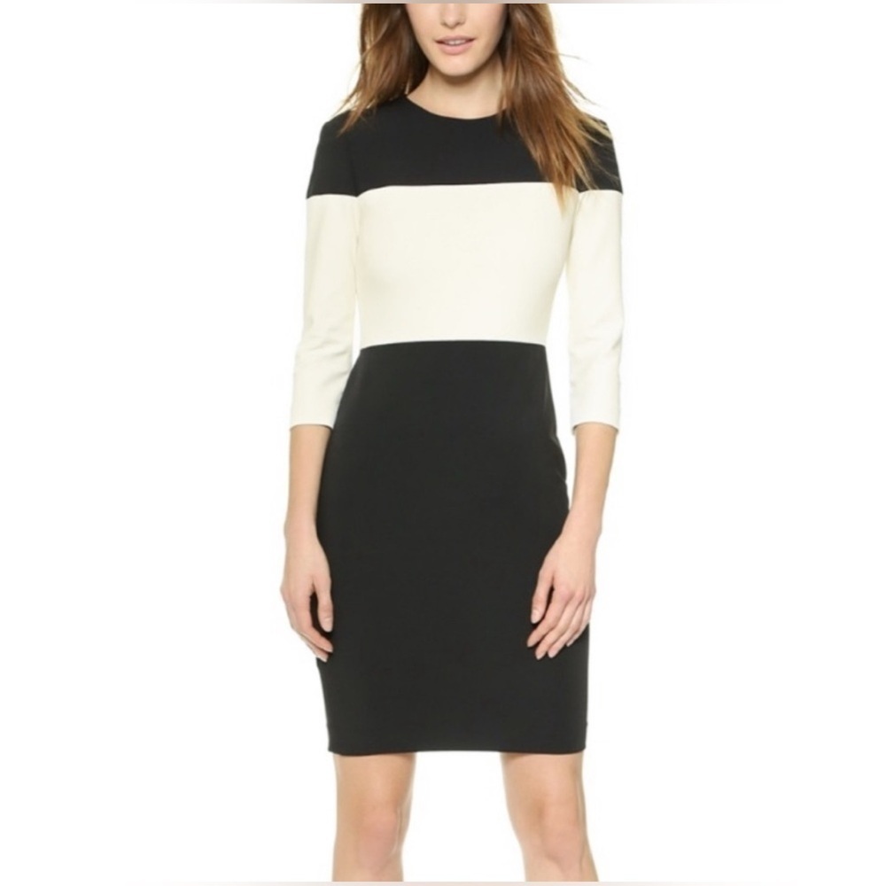 rag & bone Black White Carola Colorblock Dress Sz 0 Stretch Bodycon Exposed Zip